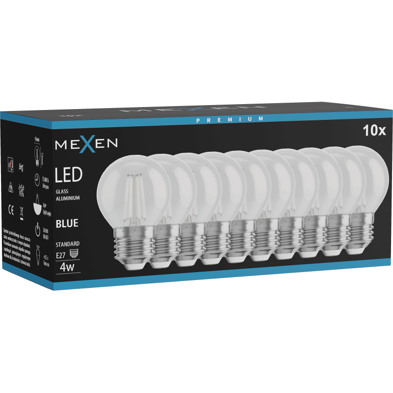 Mexen Vintis 10x LED filamentu spuldze E27, G45, 4W, 55 lm, zila - L156-E27-04XX-47x10