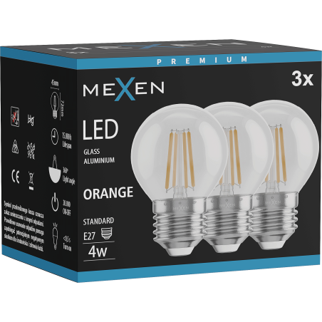 Mexen Vintis 3x Lampadina a filamento LED E27, G45, 4W, 55 lm, arancione - L156-E27-04XX-48x03