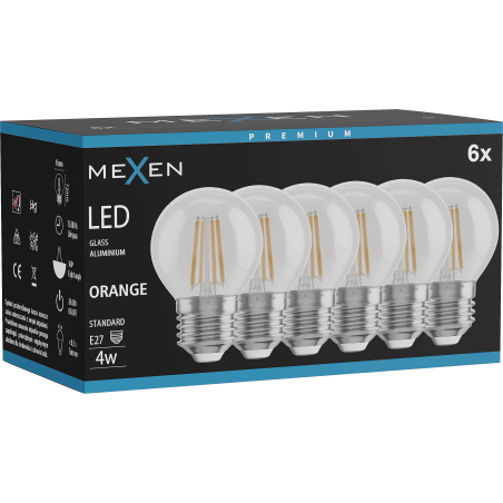 Mexen Vintis 6x Lampadina a filamento LED E27, G45, 4W, 55 lm, arancione - L156-E27-04XX-48x06