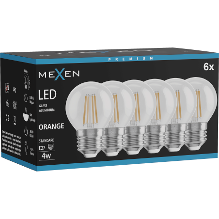 Mexen Vintis 6x LED E27 spuldze, G45, 4W, 55 lm, oranža - L156-E27-04XX-48x06