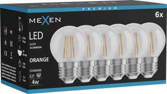 Mexen Vintis 6x LED filament žarulja E27, G45, 4W, 55 lm, narančasta - L156-E27-04XX-48x06