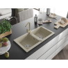 Mexen Mario zlewozmywak granitowy 2-komorowy z baterią kuchenną Rita, beżowy - 6504-69-670300-69