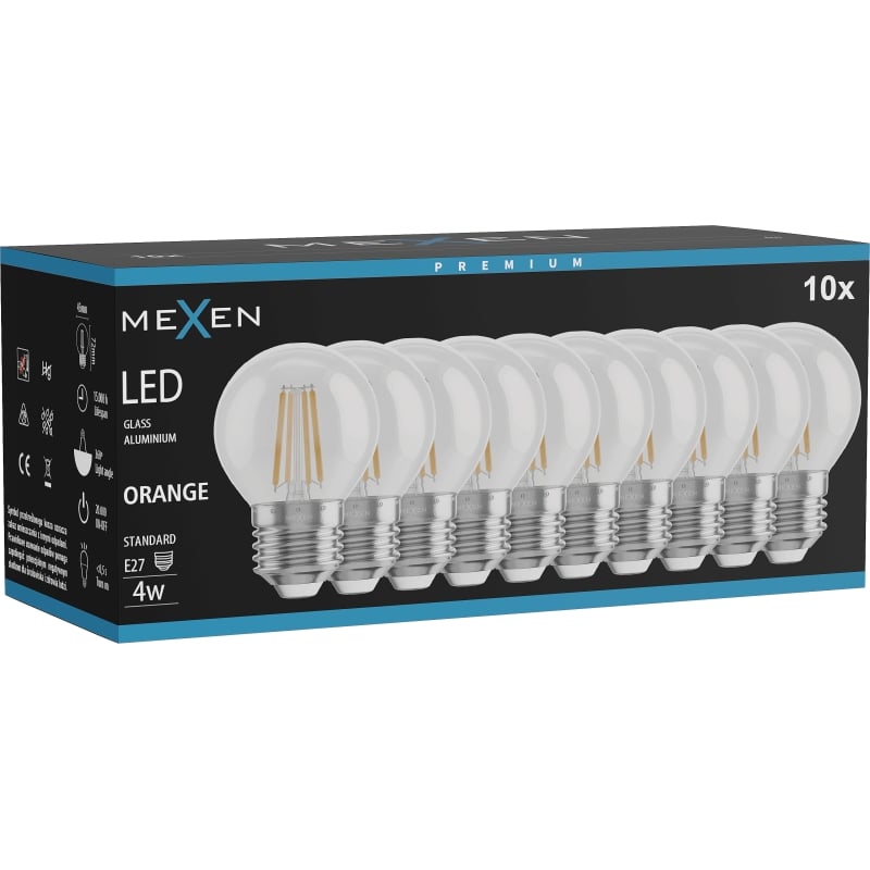 Mexen Vintis 10x Lampadina a filamento LED E27, G45, 4W, 55 lm, arancione - L156-E27-04XX-48x10