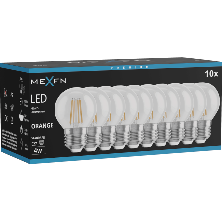 Mexen Vintis 10x LED Filament Bulb E27, G45, 4W, 55 lm, orange - L156-E27-04XX-48x10