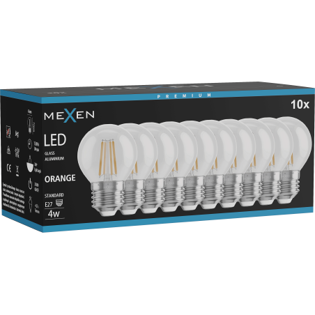Mexen Vintis 10x LED filamenta spuldze E27, G45, 4W, 55 lm, oranža - L156-E27-04XX-48x10