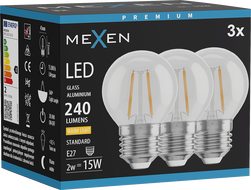 Mexen Vintis 3x LED filament žarnica E27, G45, 2W, Topla - 2700K, 240 lm, prozorna - L156-E27-0227-00x03