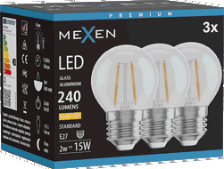 Mexen Vintis 3x LED vītnes spuldze E27, G45, 2W, Silta - 2700K, 240 lm, caurspīdīga - L156-E14-0227-00x03