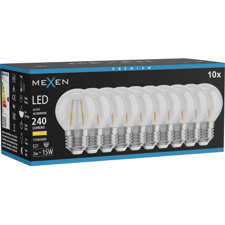 Mexen Vintis 10x żarówka filament LED E27, G45, 2W, Ciepła - 2700K, 240 lm, clear - L156-E27-0227-00x10
