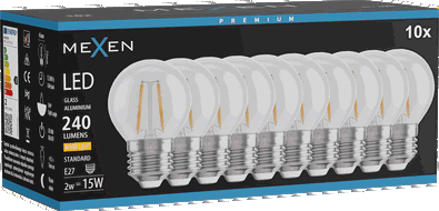 Mexen Vintis 10x LED-filamentlampa E27, G45, 2W, Varm - 2700K, 240 lm, klar - L156-E27-0227-00x10