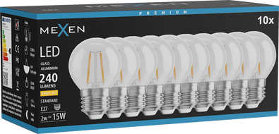 Mexen Vintis 10x LED žarnica filament E27, G45, 2W, Topla - 2700K, 240 lm, prozorna - L156-E27-0227-00x10