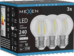 Mexen Vintis 3x LED kvēldiega spuldze E27, G45, 2W, Neitrāla - 4000K, 240 lm, caurspīdīga - L156-E14-0227-00x03