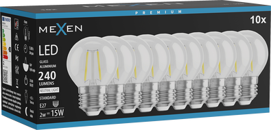 Mexen Vintis 10x Bombilla de filamento LED E27, G45, 2W, Neutral - 4000K, 240 lm, transparente - L156-E27-0227-00x10