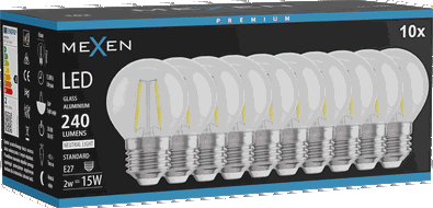 Mexen Vintis 10x LED filament spuldze E27, G45, 2W, Neitrāla - 4000K, 240 lm, caurspīdīga - L156-E14-0227-00x10