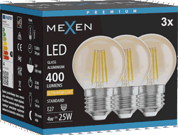 Mexen Vintis 3x LED filamenta spuldze E27, G45, 4W, Silta - 2200K, 400 lm, dzintars - L156-E27-0422-50x03