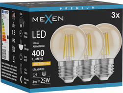 Mexen Vintis 3x LED-filamentpirn E27, G45, 4W, soe - 2200K, 400 lm, merevaik - L156-E27-0422-50x03