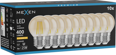 Mexen Vintis 10x LED-filamentpirn E27, G45, 4W, Soe - 2200K, 400 lm, merevaik - L156-E27-0422-50x10