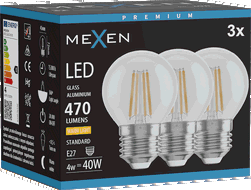 Mexen Vintis 3x LED kvēldiega spuldze E27, G45, 4W, Silta - 2700K, 470 lm, caurspīdīga - L156-E27-0427-00x03