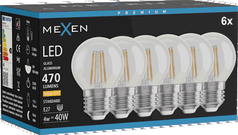 Mexen Vintis 6x LED diegu spuldze E27, G45, 4W, Silta - 2700K, 470 lm, caurspīdīga - L156-E27-0427-00x06