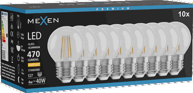 Mexen Vintis 10x LED kvēldiega spuldze E27, G45, 4W, Silta - 2700K, 470 lm, caurspīdīga - L156-E27-0427-00x10