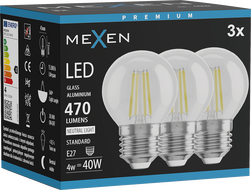 Mexen Vintis 3x LED-filamentlambipirn E27, G45, 4W, Neutraalne - 4000K, 470 lm, läbipaistev - L156-E27-0427-00x03