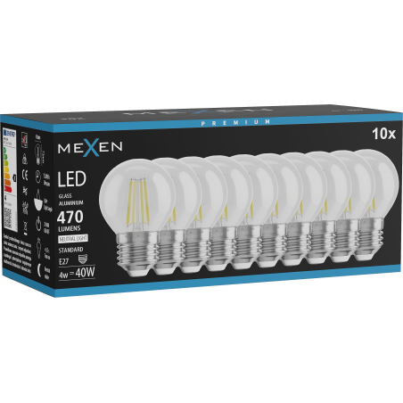 Mexen Vintis 10x Lampadina LED filament E27, G45, 4W, Neutro - 4000K, 470 lm, chiaro - L156-E27-0427-00x10 - L156-E27-0440-00x10