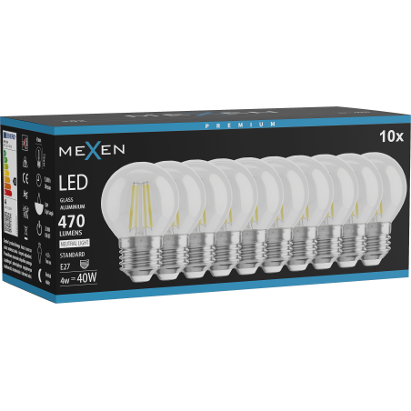 Mexen Vintis 10x LED pavedienu spuldze E27, G45, 4W, Neitrāla - 4000K, 470 lm, dzidrs - L156-E27-0427-00x10