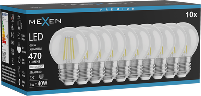 Mexen Vintis 10x LED filament žarulja E27, G45, 4W, Neutralna - 4000K, 470 lm, prozirno - L156-E27-0427-00x10