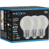 Mexen Vintis 3x Lampadina a filamento LED E27, G45, 4W, Fredda - 6500K, 470 lm, chiara - L156-E27-0465-00x03