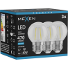 Mexen Vintis 3x LED filament bulb E27, G45, 4W, Cold - 6500K, 470 lm, clear - L156-E27-0465-00x03