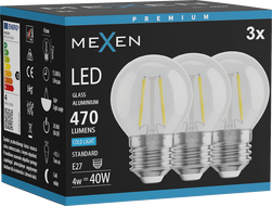 Mexen Vintis 3x Filament-LED-Birne E27, G45, 4W, Kalt - 6500K, 470 lm, klar - L156-E27-0465-00x03
