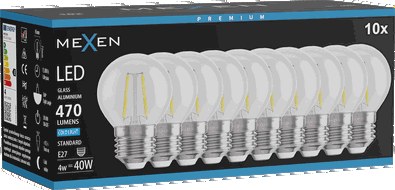 Mexen Vintis 10x LED pavediena kvēlspuldze E27, G45, 4W, Auksta - 6500K, 470 lm, caurspīdīga - L156-E27-0465-00x10