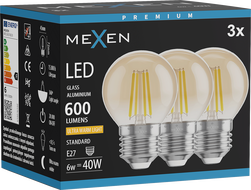 Mexen Vintis 3x LED filament žarnica E27, G45, 6W, Topla - 2200K, 600 lm, jantarna - L156-E27-0622-50x03