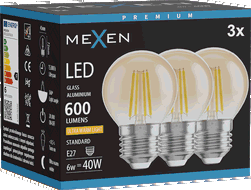 Mexen Vintis 3x żarówka filament LED E27, G45, 6W, Ciepła - 2200K, 600 lm, amber - L156-E27-0622-50x03