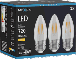 Mexen Vintis 3x LED filamenta spuldze E27, C35, 6W, Silta - 2700K, 720 lm, caurspīdīga - L154-E27-0627-00x03