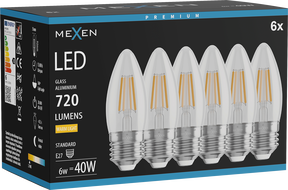Mexen Vintis 6x Λάμπα νήματος LED E27, C35, 6W, Θερμό - 2700K, 720 lm, διάφανο - L154-E27-0627-00x06