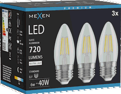 Mexen Vintis 3x LED diegu spuldze E27, C35, 6W, Neitrāls - 4000K, 720 lm, caurspīdīgs - L154-E27-0640-00x03
