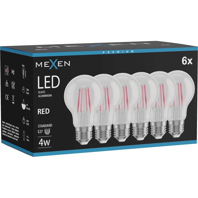 Mexen Vintis 6x żarówka filament LED E27, A60, 4W, 55 lm, red - L150-E27-04XX-45x06