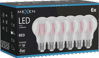 Mexen Vintis 6x LED Filament Bulb E27, A60, 4W, 55 lm, red - L150-E27-04XX-45x06