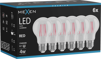 Mexen Vintis 6x LED filament žarulja E27, A60, 4W, 55 lm, crvena - L150-E27-04XX-45x06
