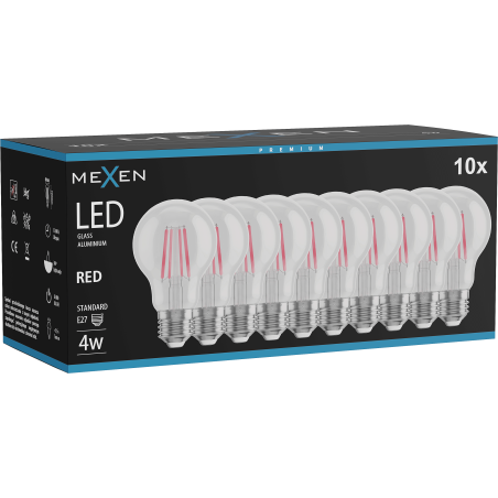Mexen Vintis 10x lampadina a filamento LED E27, A60, 4W, 55 lm, rosso - L150-E27-04XX-45x10