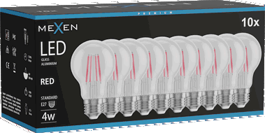 Mexen Vintis 10x LED-filamenttilamppu E27, A60, 4W, 55 lm, punainen - L150-E27-04XX-45x10