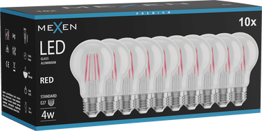 Mexen Vintis 10x žarulja s filamentom LED E27, A60, 4W, 55 lm, crvena - L150-E27-04XX-45x10