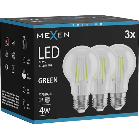 Mexen Vintis 3x LED Filament Bulb E27, A60, 4W, 55 lm, green - L150-E27-04XX-46x03