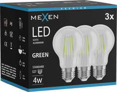 Mexen Vintis 3x Filamentna LED žarulja E27, A60, 4W, 55 lm, zelena - L150-E27-04XX-46x03