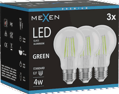Mexen Vintis 3x Filamentu LED spuldze E27, A60, 4W, 55 lm, zaļa - L150-E27-04XX-46x03