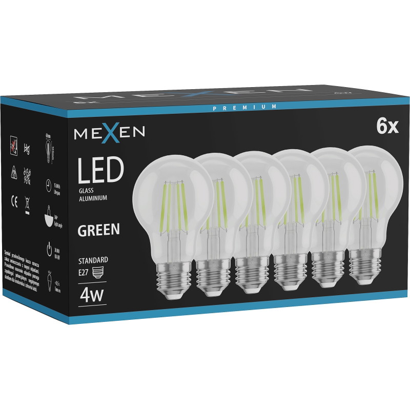 Mexen Vintis 6x Filament LED-glödlampa E27, A60, 4W, 55 lm, grön - L150-E27-04XX-46x06