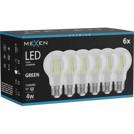 Mexen Vintis 6x Filament LED-glödlampa E27, A60, 4W, 55 lm, grön - L150-E27-04XX-46x06