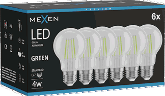 Mexen Vintis 6x Filamenta LED spuldze E27, A60, 4W, 55 lm, zaļa - L150-E27-04XX-46x06