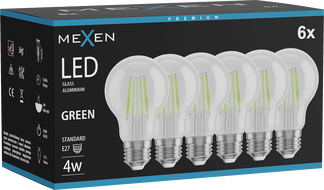 Mexen Vintis 6x LED žarulja filament E27, A60, 4W, 55 lm, zelena - L150-E27-04XX-46x06