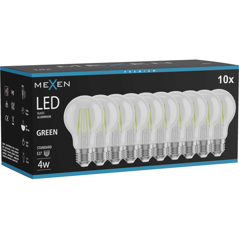 Mexen Vintis 10x bombilla LED de filamento E27, A60, 4W, 55 lm, verde - L150-E27-04XX-46x10